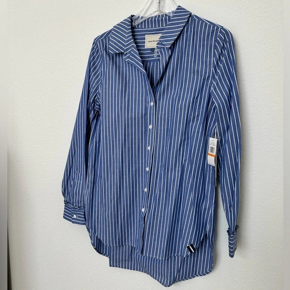 NWT Court & Rowe Chambray Blue and White Button Up Stripe Shirt Size Small - Picture 3 of 10